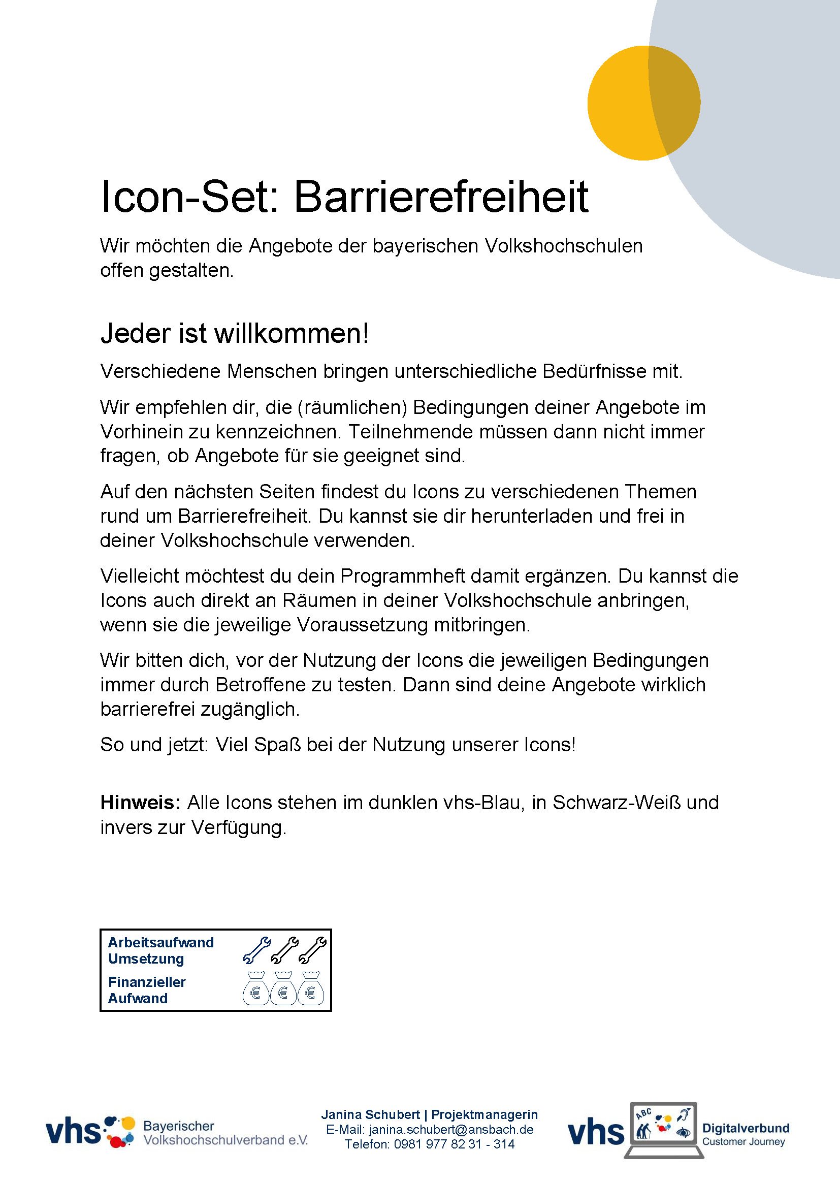 Deckblatt Customer Journey: Icon-Set Barrierefreiheit - Anleitung