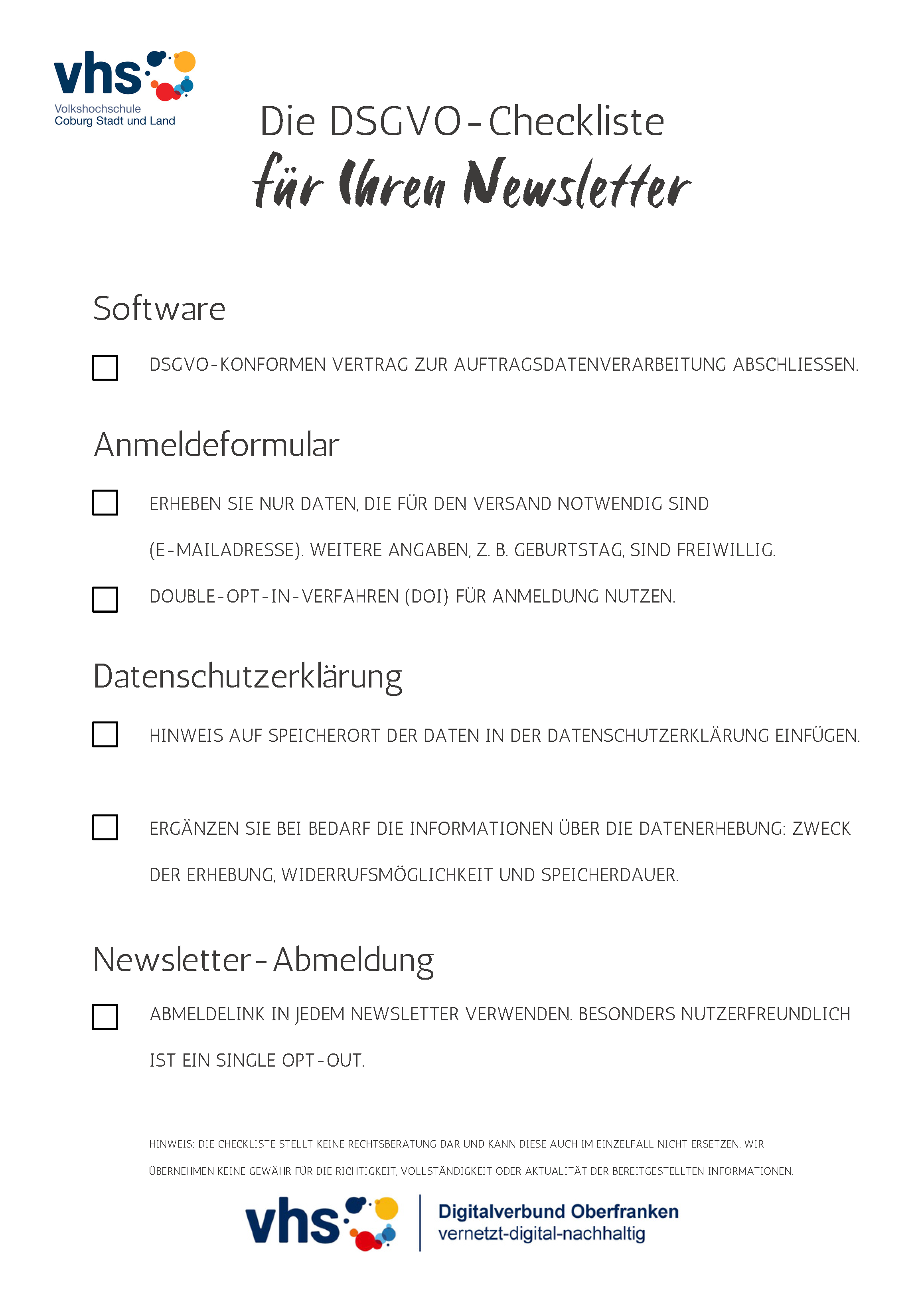 Deckblatt Marketing-Digithek: Checkliste Newsletter: DSGVO-Konformität