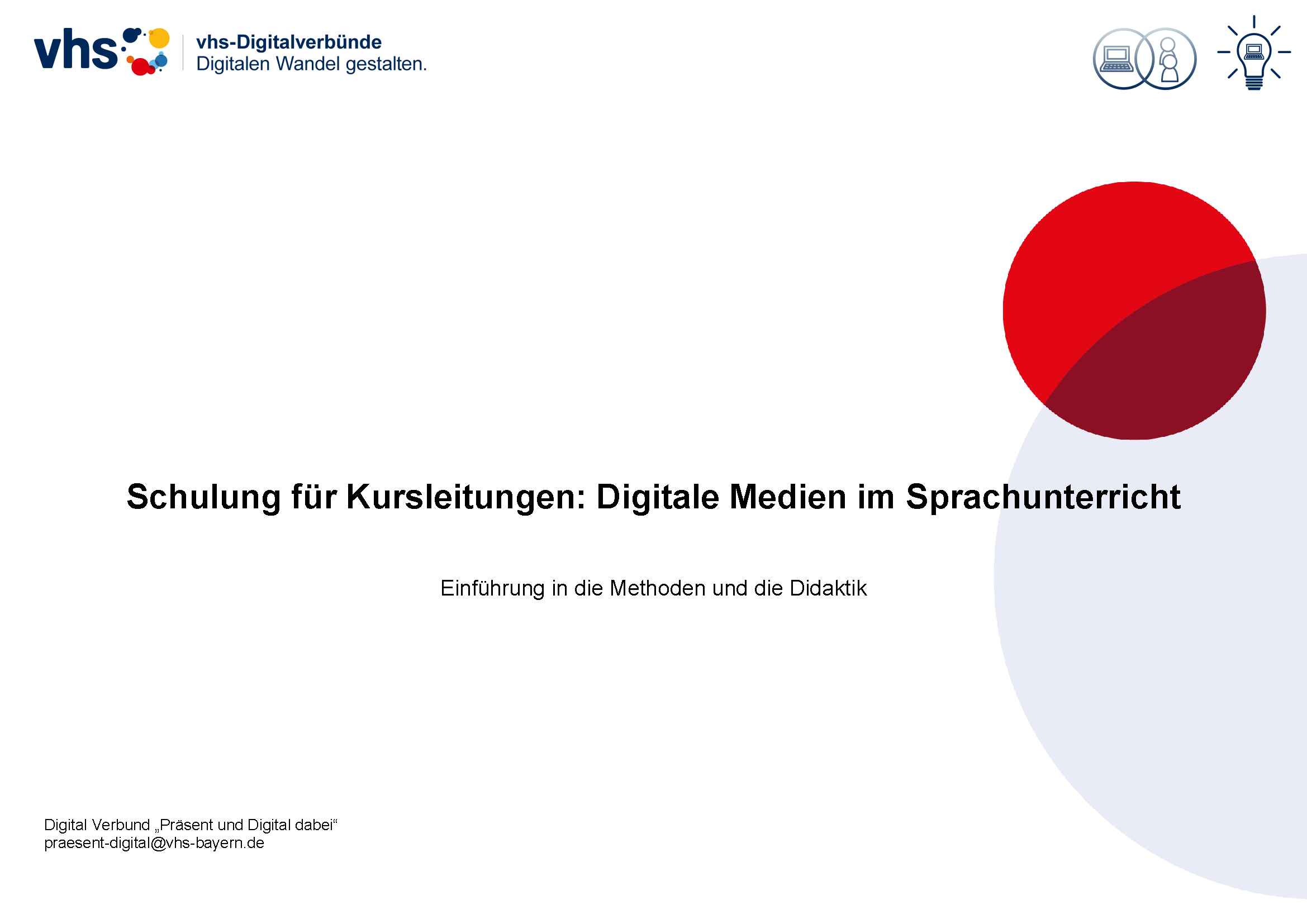 Deckblatt vhs: präsent und digital dabei: Schulung Kursleitungen - Digitale Medien